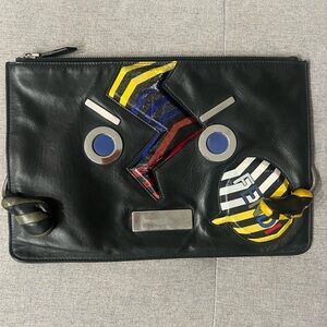 Fendi Face No Words Black Leather Pouch